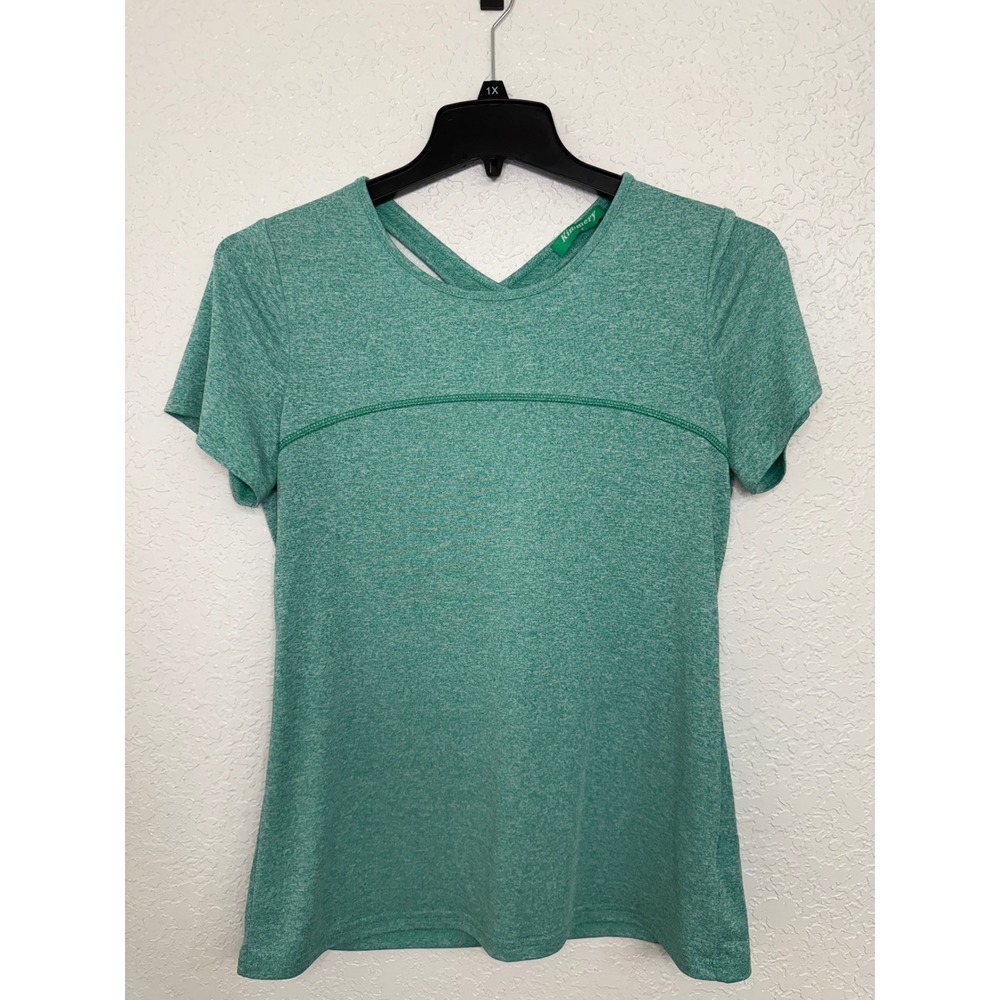 Kimmery‎ Womens Green Heathered Crisscross Cutout Back Activewear T-Shirt Size M